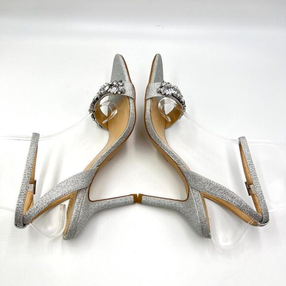 Jewel‎ Badgley Mischka Womens Size 6.5 Jeweled Silver Dress Sandals Heels Shoes - Picture 7 of 12
